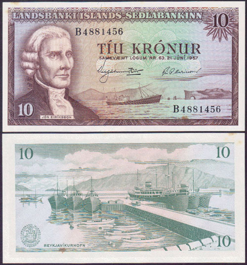 1961-64 Iceland 10 Kronur (aUnc) L001991